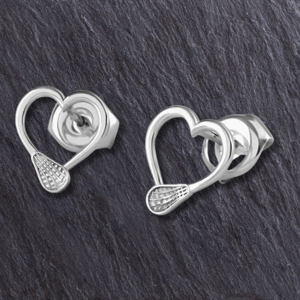 Lacrosse Stick Hearts Stud Earrings