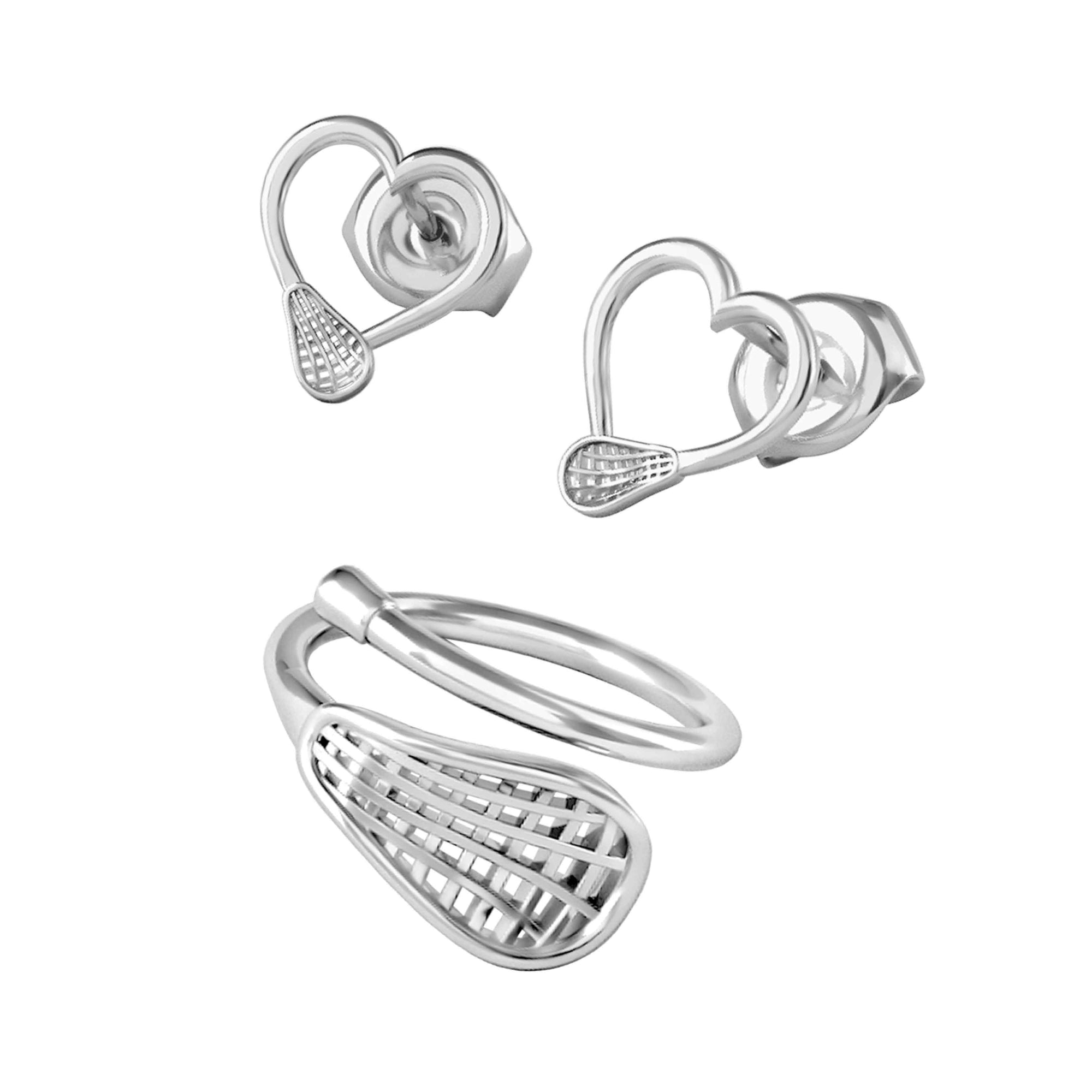 Lacrosse Ring + Heart Earrings